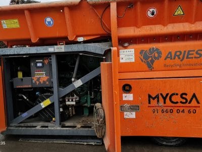 Arjes VZ 750 D twin shaft slow speed shredder for wood waste and recycling - compact dual shaft primary, mobile skip waste shredding unit
